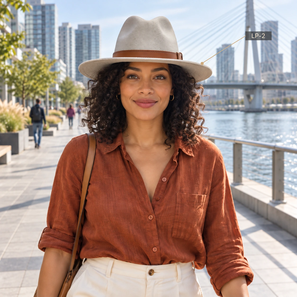 Woman on an urban promenade wearing a SAPPA LP-2 hat